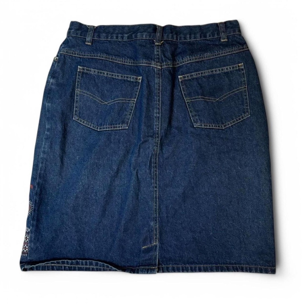 Vintage Y2K Denim Skirt Sz 14 Boho Floral Embroidered Mid Rise Indie Western 90s - Picture 2 of 4